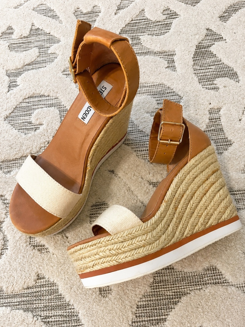 Steve Madden Espadrille Platform Wedge Sandals Tan Cream Size 6.5